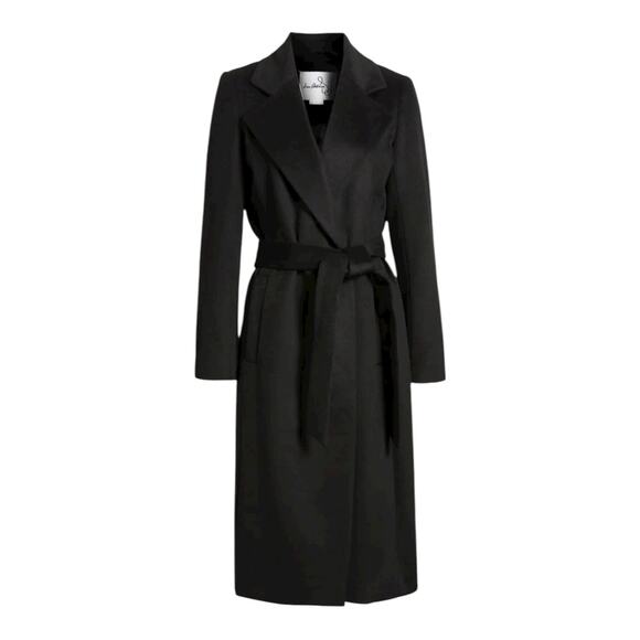 Sam Edelman Belted Navy Blue Wool Blend Long Coat Trench US 8 MSRP $240 NWOT - Picture 1 of 5
